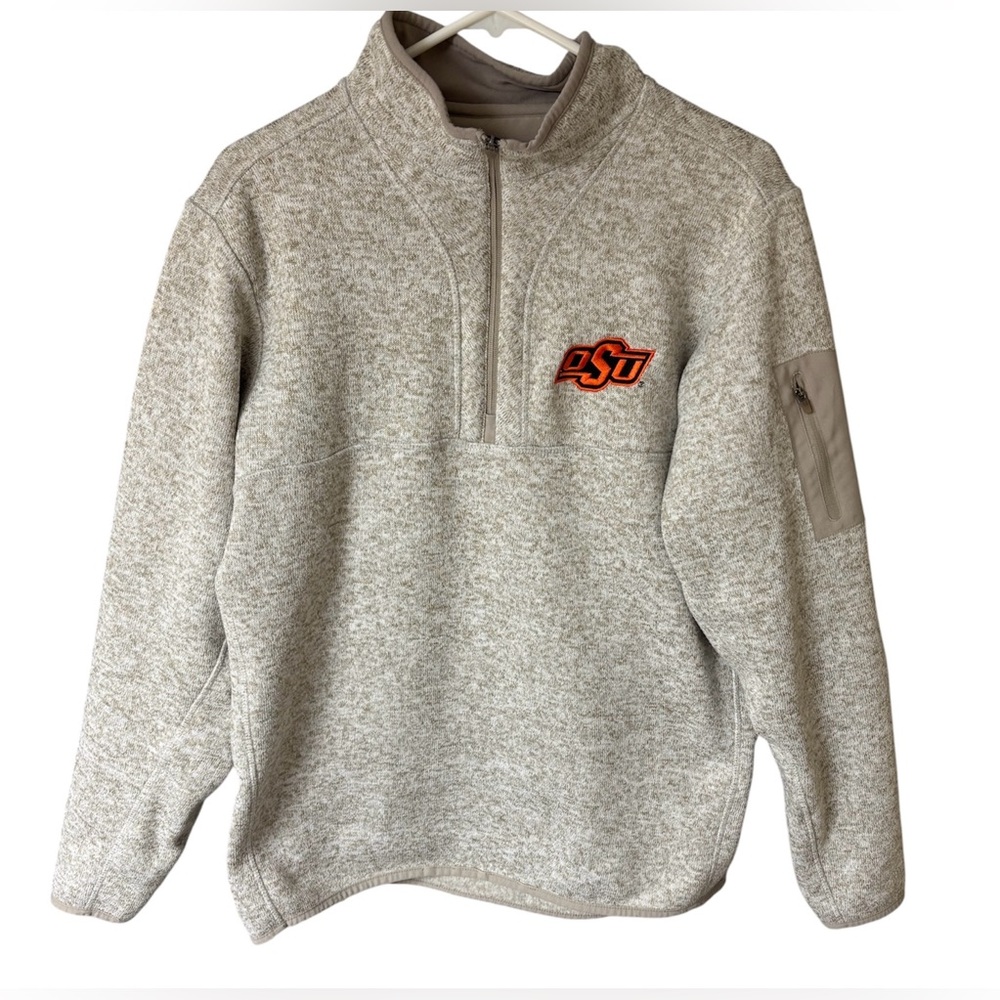 Antigua OSU Heathered Light Gray Quarter-Zip Pullover